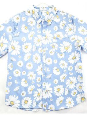 ChArmkpR Shirt Mens XL Blue White Floral Short Sleeve Casual Button-Up